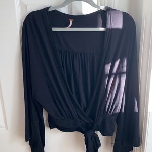 Free people black tie top flare sleeves medium